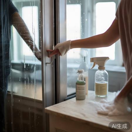 轻柔清洗玻璃门，防划痕。