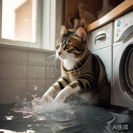 猫对洗衣机水好奇，揭秘真相！