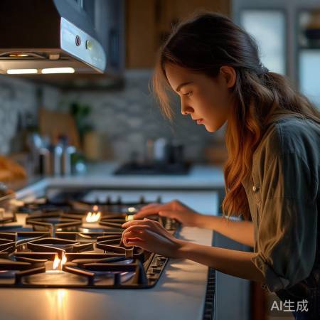 燃气灶安装后,检查火焰稳定点火