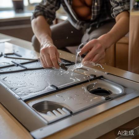 油烟机排水孔堵塞，用细针清理，