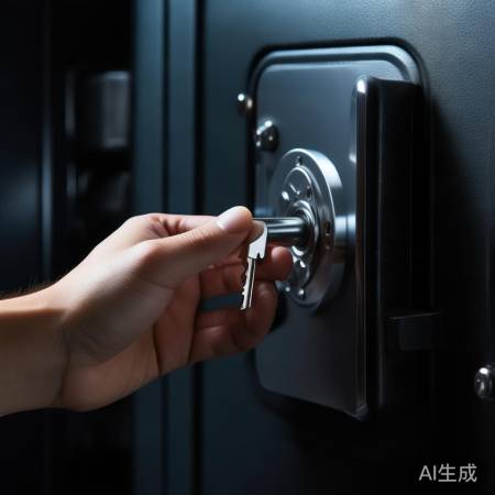 钥匙入锁芯，耐心旋转开保险柜。