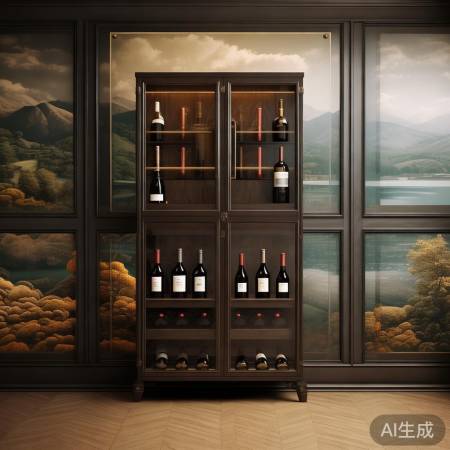 红酒柜背景：质感壁纸或装饰画，