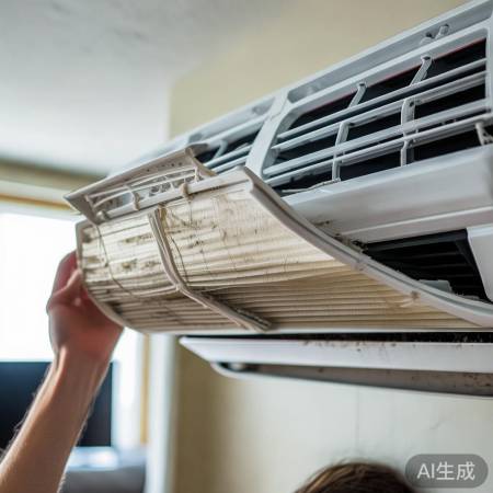 空调滤网堵塞影响制冷，定期清洗