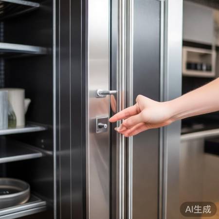 “轻按卡扣,消毒柜门开”