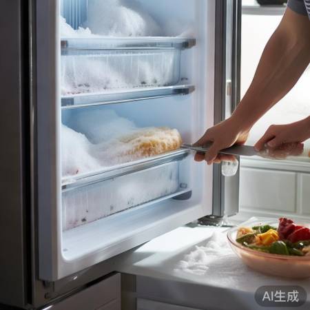 冰箱除霜，保持门闭，食物移出。