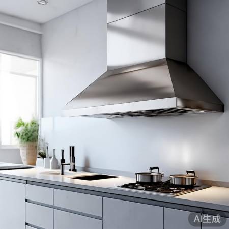 “侧吸式油烟机，强劲吸力，厨房
