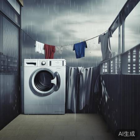 阳台洗衣机晾衣受天气影响。