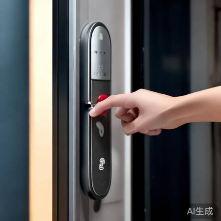 指纹锁红键按住，咔哒关防盗