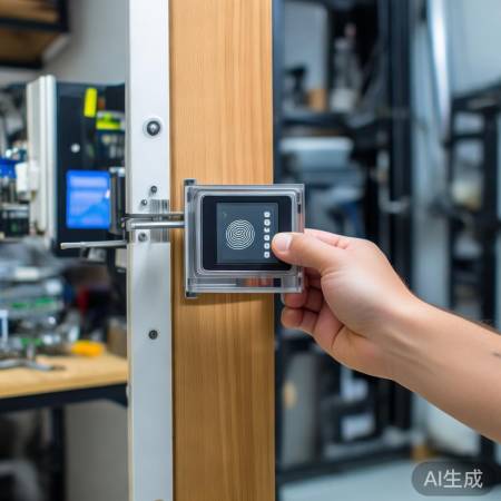 安装指纹模块，门上平行螺丝固定