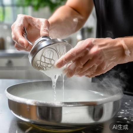 热水洗滤网，加醋去油渍。