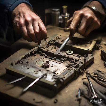 拆卸旧锁,耐心细致拆解。