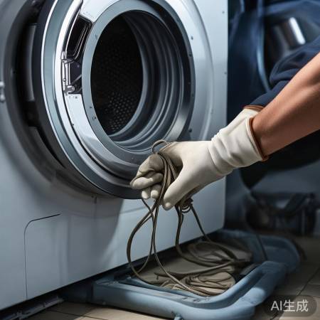 洗衣机排水泵卡绳，钩线取出法。