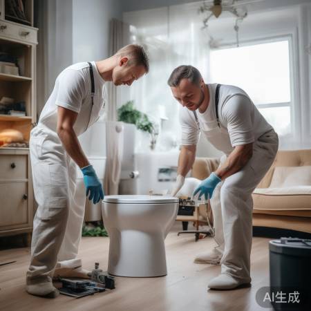 师傅安装马桶，细心呵护家中。